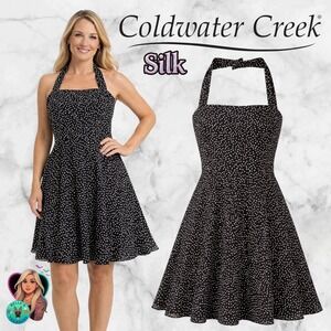 Coldwater Creek Women's 6 Silk Polka Dot Halter Dress Black Fit Flare Coquette